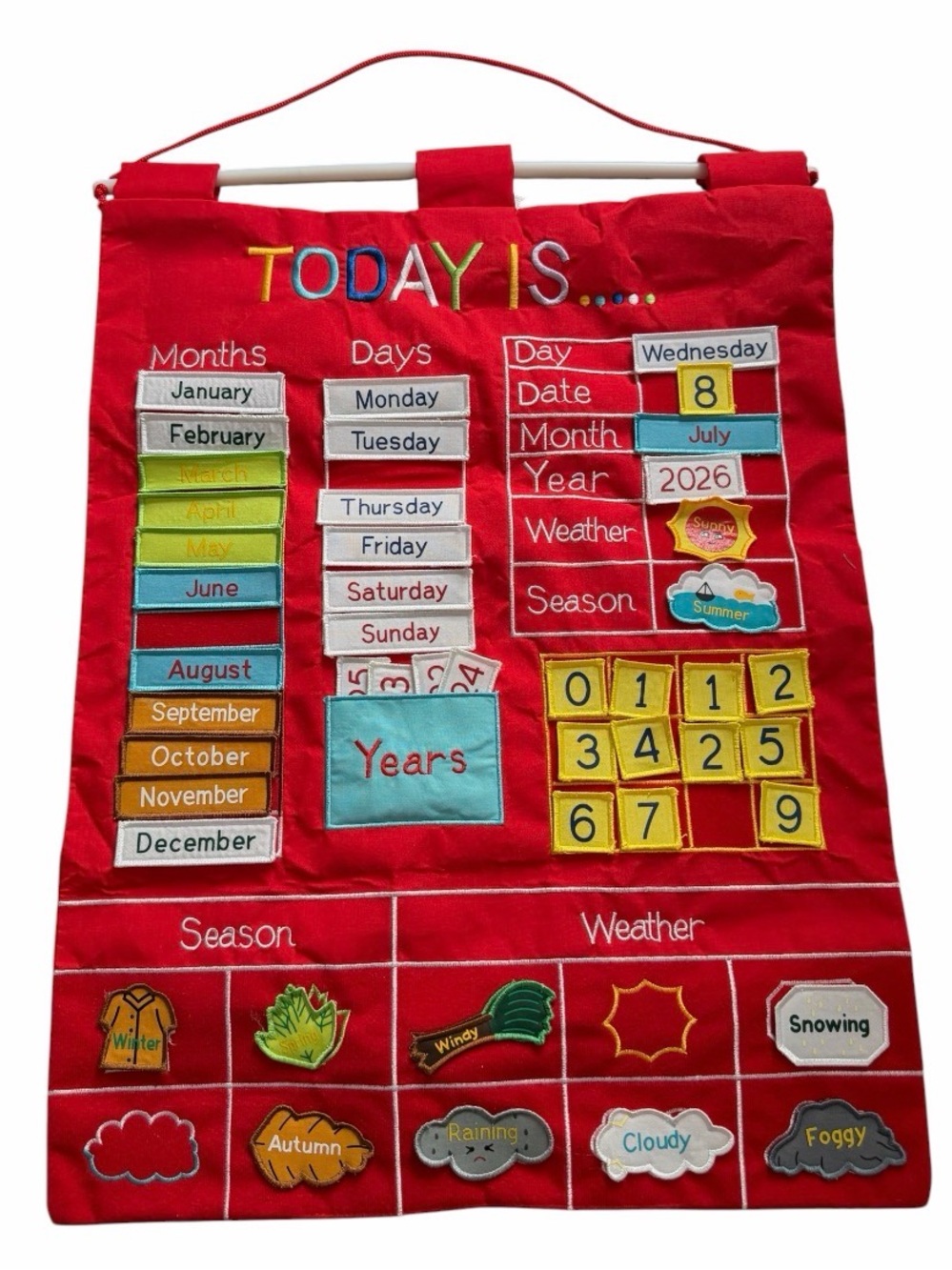 Alma's Design Today Is Children's Calendar Wall Chart, Red, 15"x 23" Complete